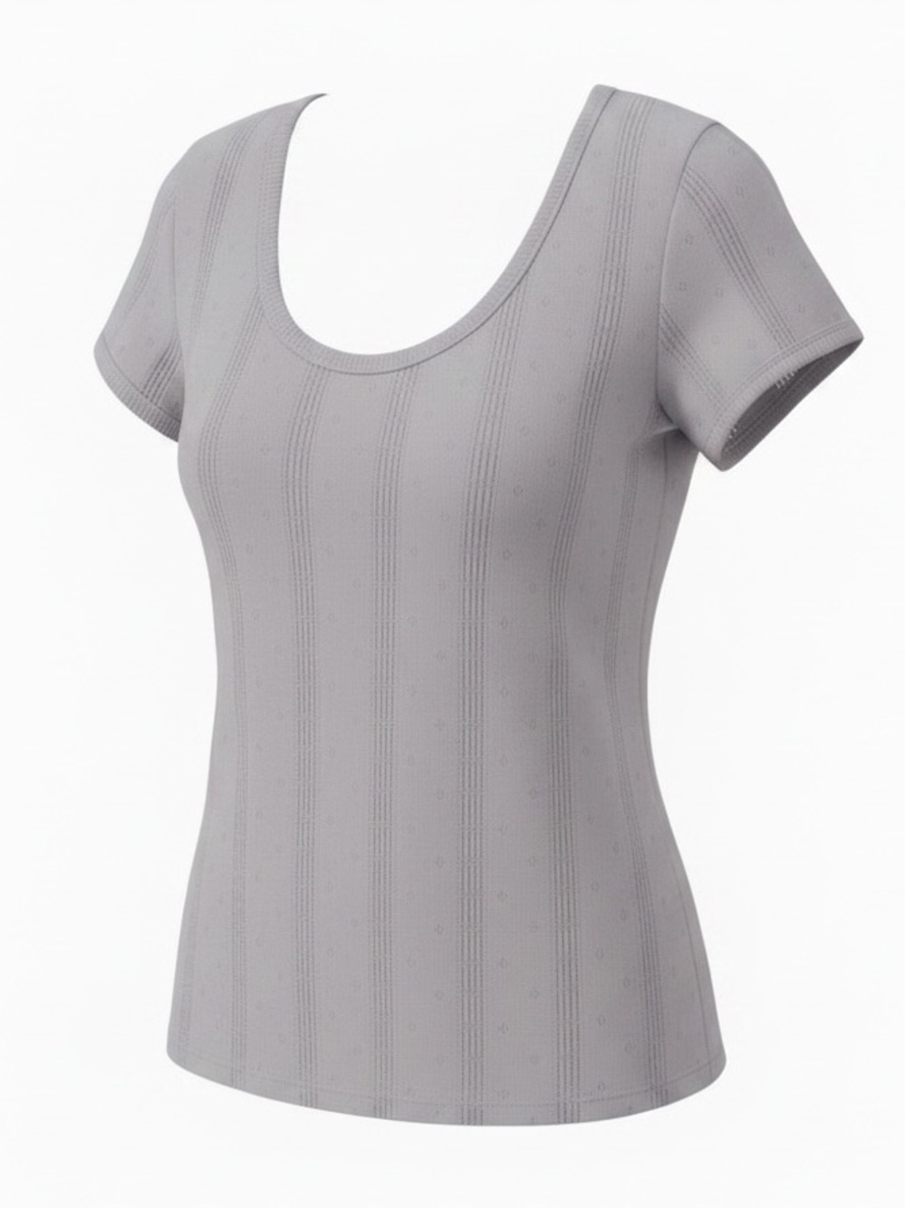 Madewell Dusty Lavender Pointelle Double Scoop Neck Short Sleeve Top
